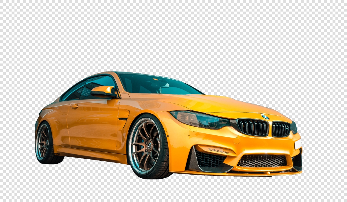 Coche deportivo amarillo con fondo transparente